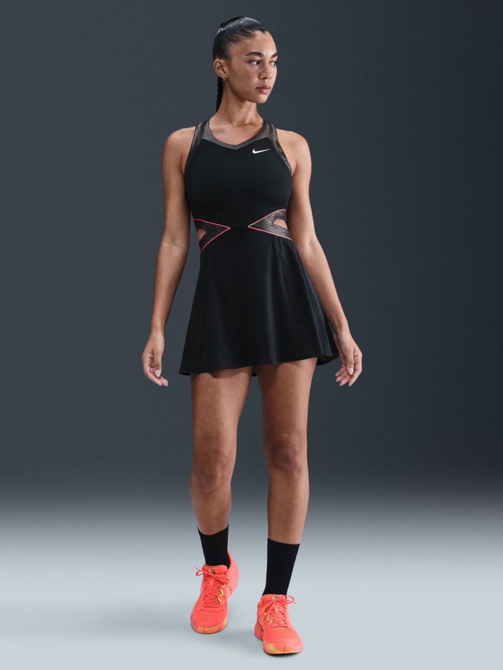 Nike Women's Court Slam Dri-FIT Tennis Dress in Black/Anthracite/Hot Punch